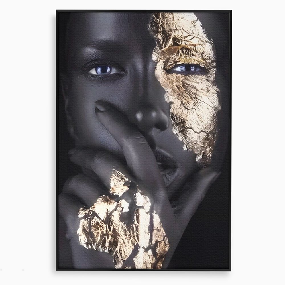 Tablou canvas cu tablou canvas cu portret de femeie, in rama de aluminiu negru